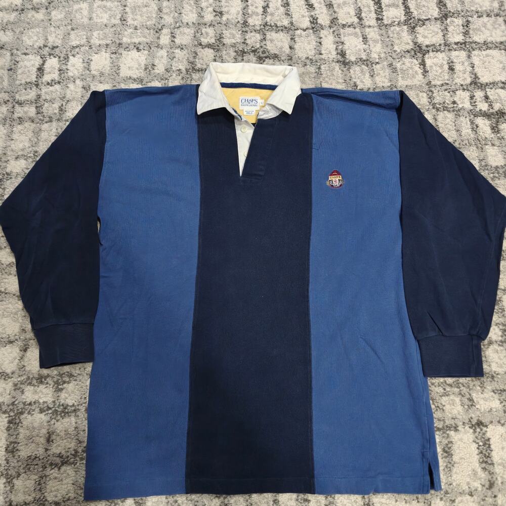Vintage Chaps Ralph Lauren Colorblock Rugby Polo Shirt Blue Mens Size Large